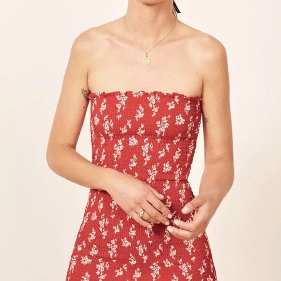 Reformation Chantilly Floral Strapless Dress (Red, Small, S) - Picture 5 of 7